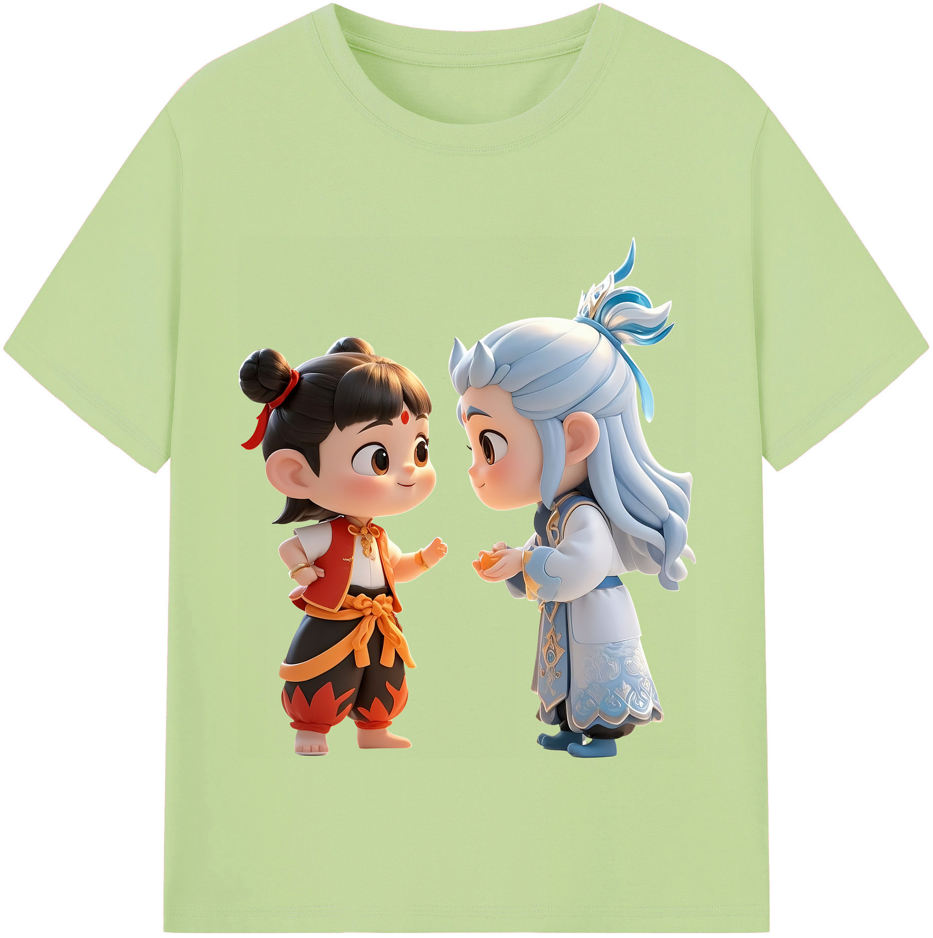 （画像用） Ne Zha 2 ナタ 魔童の大暴れ 綿100％半袖Tシャツ（フロントプリント）